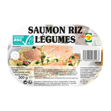 Lachs, Reis und Gemüse